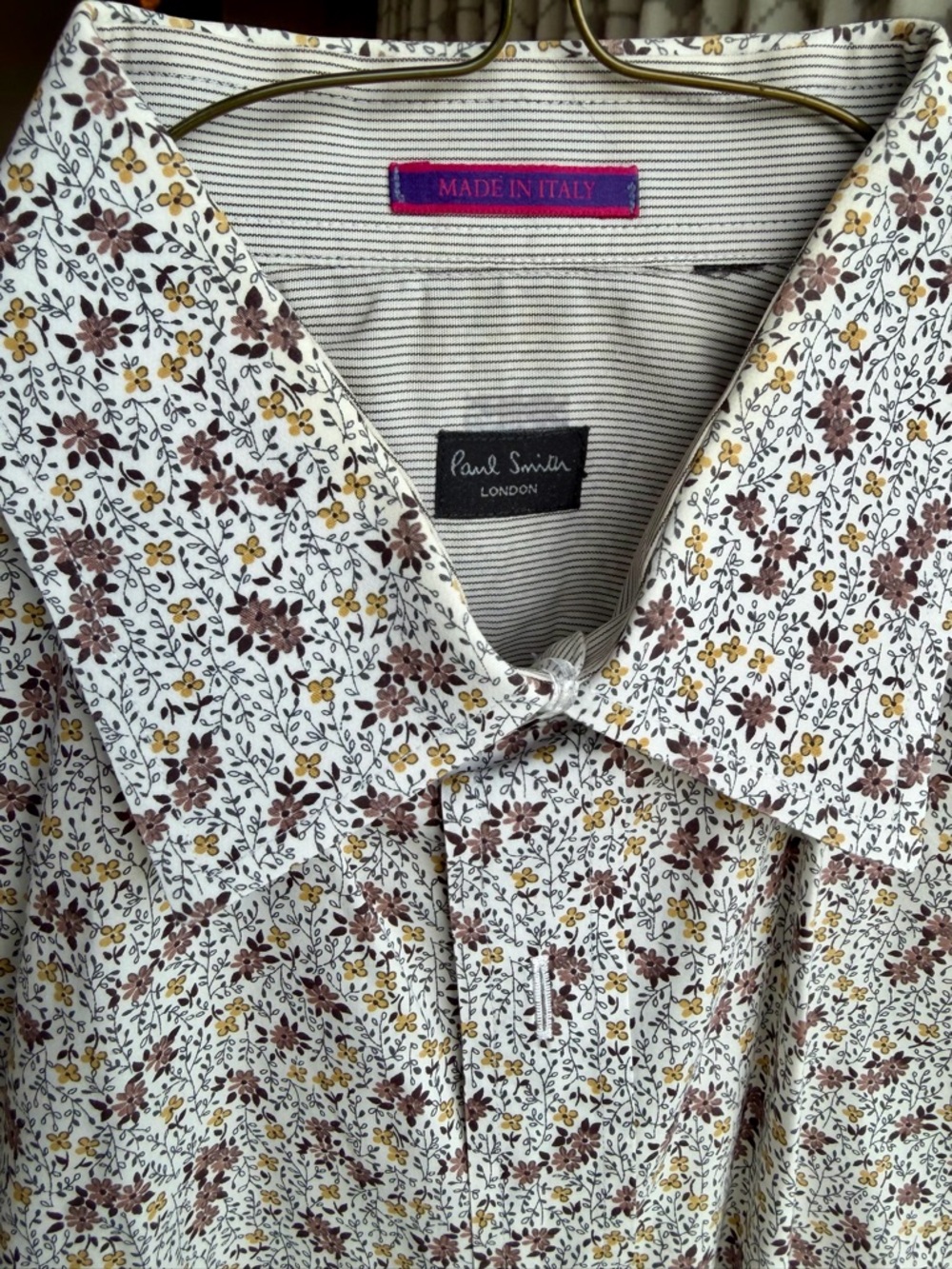 Paul Smith London White Button-Down Shirt with Brown and Mustard Floral Print